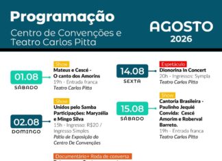 Programação de agosto do Centro de Convenções e Teatro Carlos Pitta